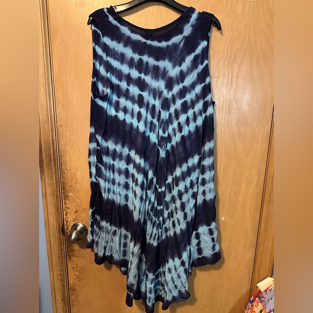 Riviera Sun Blue Black Tie Dye Swing Dress 3X NWT 100% Rayon Boho Flowy Plus Siz - Picture 2 of 6